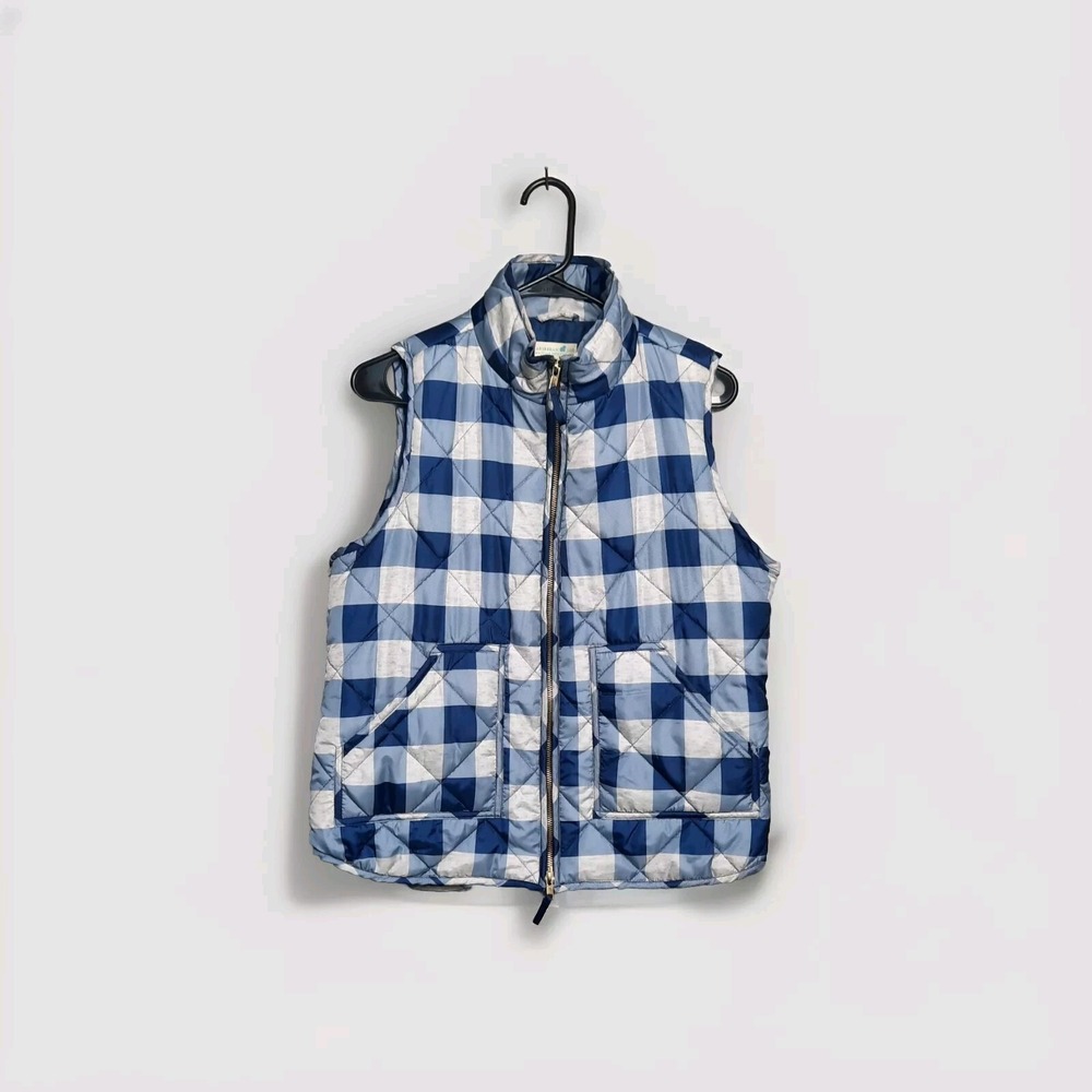 Carribean Joe Quilted Blue  Grey Plaid Zip Vest Womens Size Small